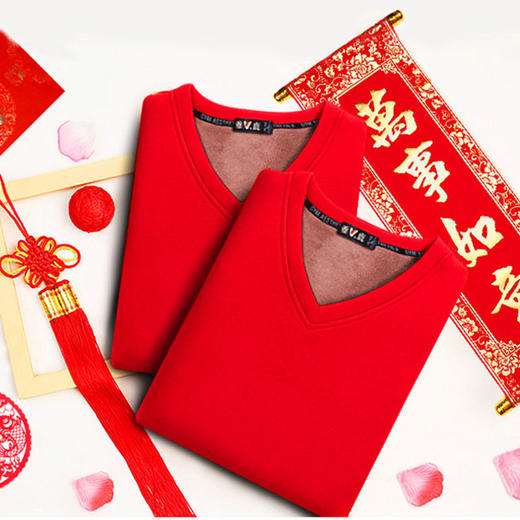 鸿运福至【本命年套装】雅鹿保暖内衣男大红色本命年内衣套装 商品图2