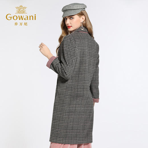 【100%绵羊毛】乔万尼秋冬季呢子外套修身西装领格子羊毛呢大衣女中长款EB4A026 商品图2