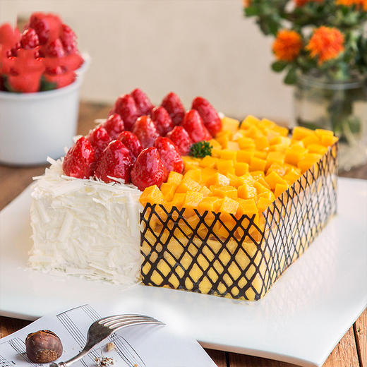 【美味至极】两情相悦蛋糕，多汁芒果慕斯+香甜草莓慕斯，无与伦比的美味（如皋幸福西饼蛋糕） 商品图0