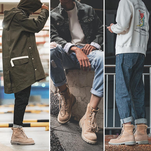 马登高帮马丁靴男工装靴潮百搭2024新款靴子男冬季中帮作战沙漠靴 商品图3