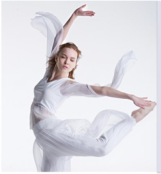 舞韵瑜伽服套装女 团体表演出瑜珈服飘逸白色纱裤衣团购舞蹈服 商品图0