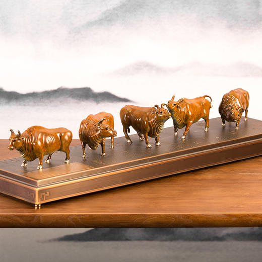 朱炳仁铜摆件五牛积福限量中号家居工艺品艺术品五牛图送礼送领导