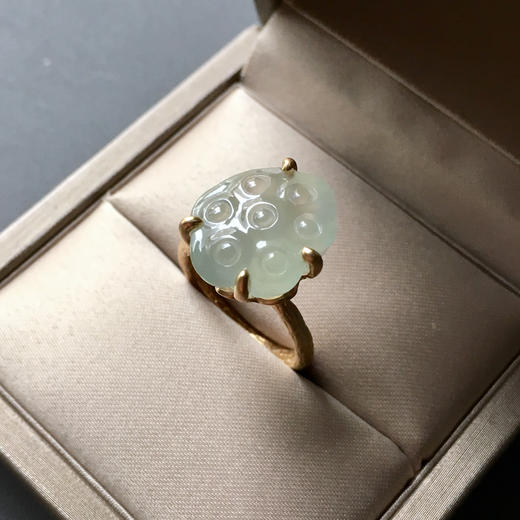 高冰种莲蓬翡翠戒指18k黄金镶嵌 商品图1