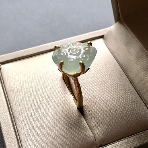 高冰种莲蓬翡翠戒指18k黄金镶嵌 商品图2