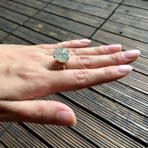 高冰种莲蓬翡翠戒指18k黄金镶嵌 商品图8