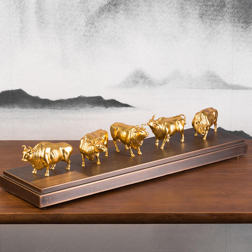 朱炳仁铜五牛积福贴金百年非遗铜牛摆件限量款家居工艺品艺术品五牛图
