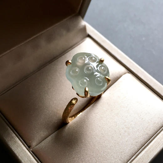 高冰种莲蓬翡翠戒指18k黄金镶嵌 商品图0