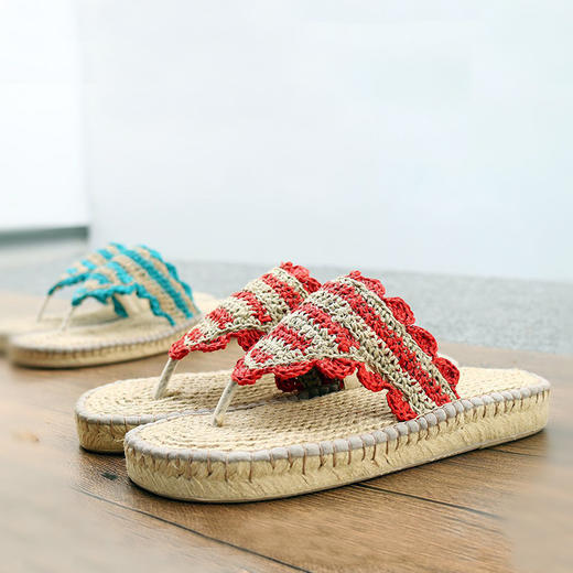 【买麻鞋，雅路人】防脚臭，雅路人新款女式拖鞋休闲亚麻拖鞋沙滩人字拖波西米亚手工拖鞋YJ1601 商品图0