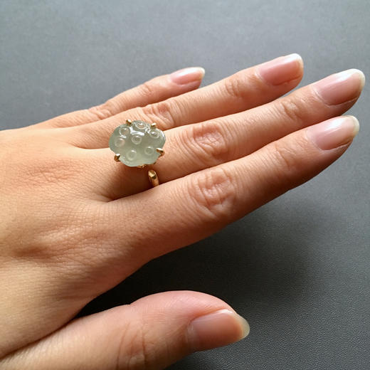 高冰种莲蓬翡翠戒指18k黄金镶嵌 商品图6
