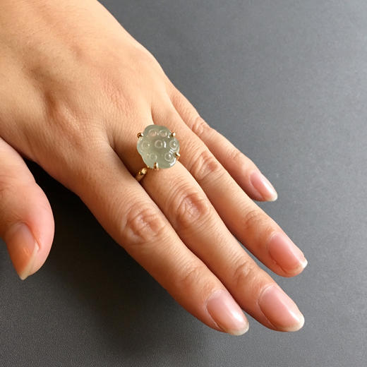 高冰种莲蓬翡翠戒指18k黄金镶嵌 商品图7