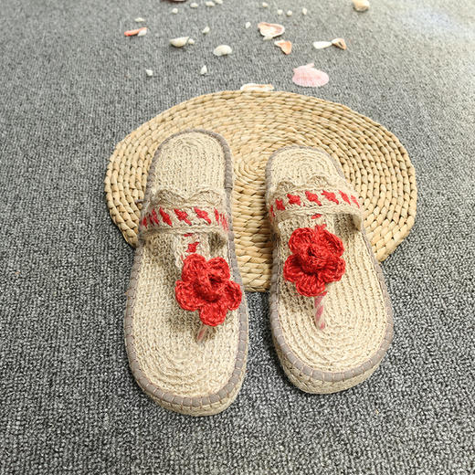 【买麻鞋，雅路人】防脚臭，雅路人新款女式拖鞋沙滩拖鞋人字拖休闲时尚波西米亚麻拖鞋手工YJ006 商品图1