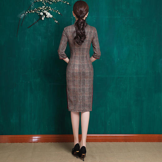 2018秋冬新款麂皮绒中袖旗袍气质修身立领宴会礼服jqy19001