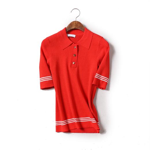 女士休闲时尚百搭舒适简约优雅柔软亲肤针织衫polo衫123072