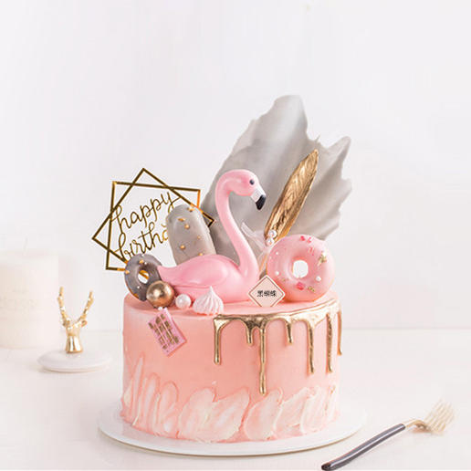 粉金火烈鸟·创意流金滴落网红生日蛋糕 商品图0