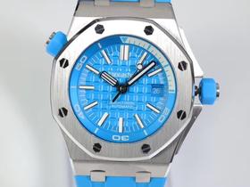 深海之蓝 JF爱彼15710 V9s版，精钢！实测高强度防水200米！进口9015改正品3120机！透底，原装潜水硅胶表带！足够乱真男士手表，自动机械