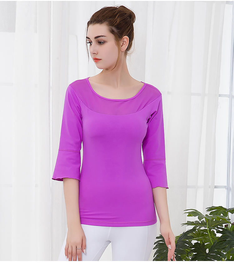 fmr077梵美人秋冬瑜伽服上衣女中长袖单件带胸垫专业运动健身服网纱