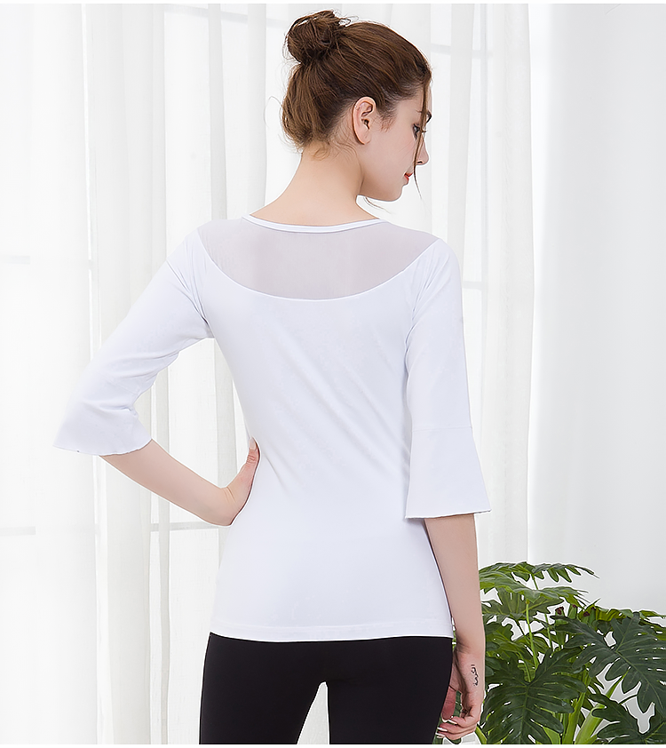 fmr077梵美人秋冬瑜伽服上衣女中长袖单件带胸垫专业运动健身服网纱