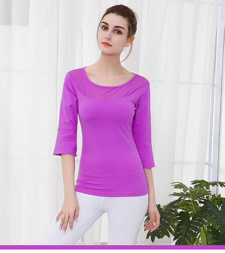 fmr077梵美人秋冬瑜伽服上衣女中长袖单件带胸垫专业运动健身服网纱