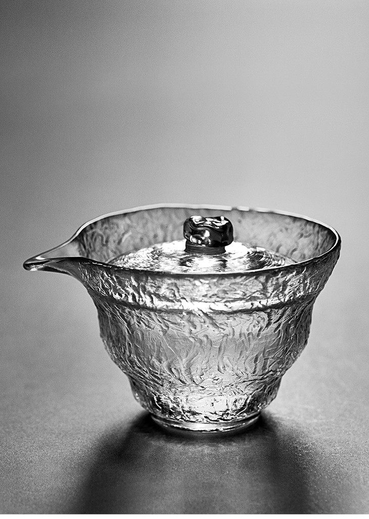 雅集手工日式锤纹加厚耐热玻璃三才盖碗泡茶器手抓壶功夫茶具套装