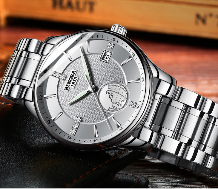 正品binger宾格手表男士手表超薄全自动机械表 世界地图