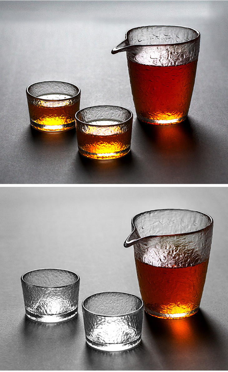 雅集手工日式锤纹加厚耐热玻璃三才盖碗泡茶器手抓壶功夫茶具套装