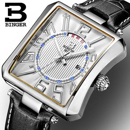 陈小春代言宾格BINGER手表男士时尚潮流方形男腕表星期日历 元素 商品图1