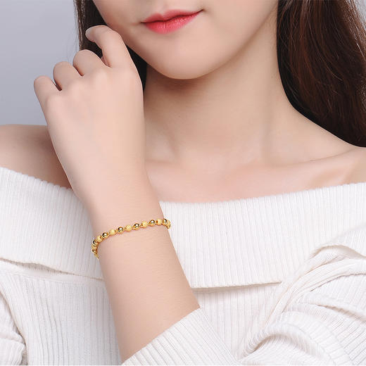 中国黄金足金黄金手链女款简约磨砂金珠黄金珠宝首饰礼物