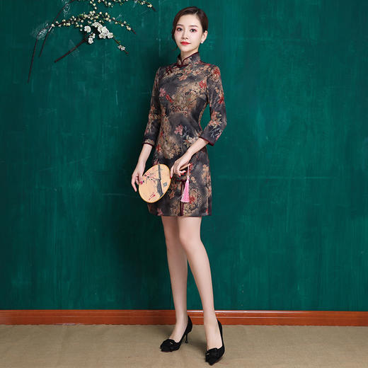 丽姿弄影高档麂皮绒面料修身旗袍jqy19002