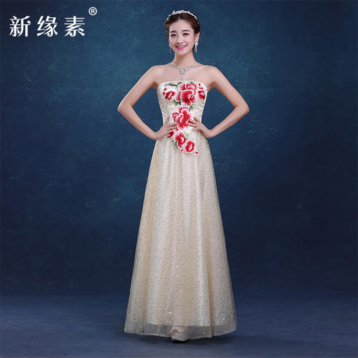 复古唐装抹胸绣花齐地长款雪纺古典宴会礼服(货号 ys049)