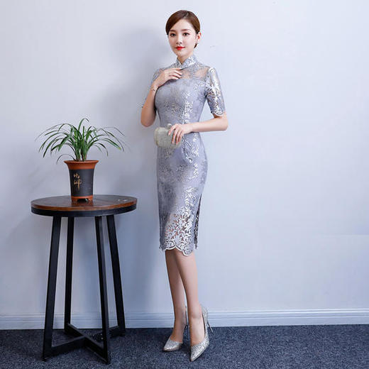改良气质名媛风蕾丝中长款旗袍连衣裙CX-18108 商品图2