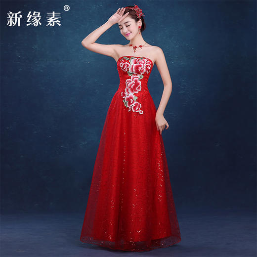 复古唐装抹胸绣花齐地长款雪纺古典宴会礼服(货号 ys049)