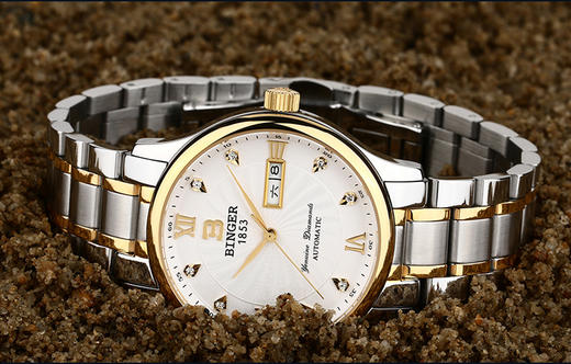 正品宾格手表男士全自动机械表潮流防水钻面时尚大风车