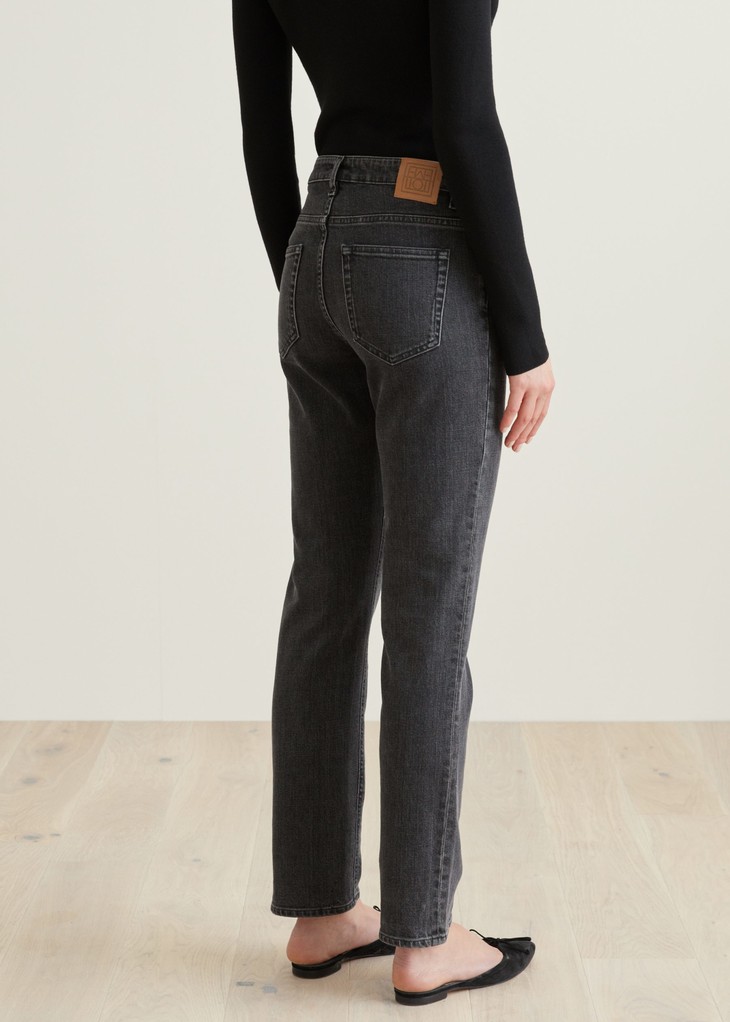 toteme浅水洗蓝深灰色straight直身九分牛仔裤