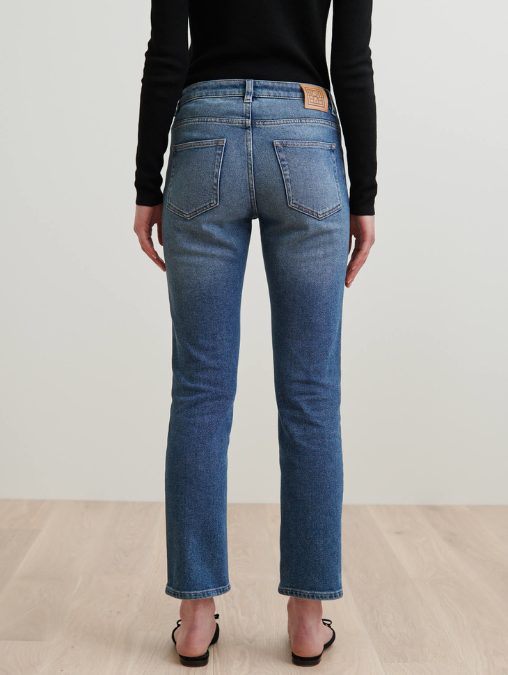 toteme浅水洗蓝深灰色straight直身九分牛仔裤