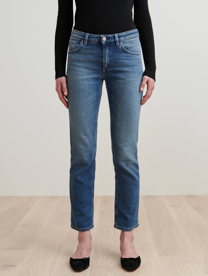 toteme浅水洗蓝深灰色straight直身九分牛仔裤