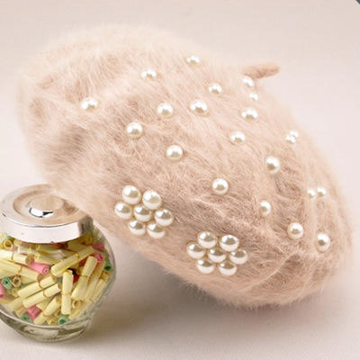 【服饰鞋包】女士冬天韩版潮珍珠兔毛针织冬季贝雷帽獭兔毛帽子 商品图8
