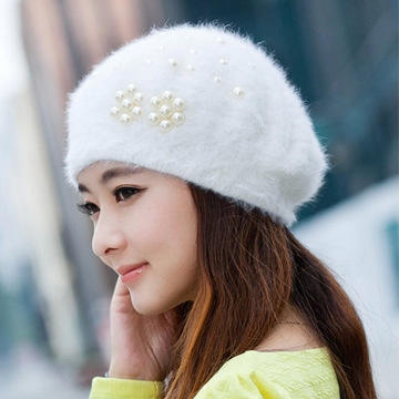【服饰鞋包】女士冬天韩版潮珍珠兔毛针织冬季贝雷帽獭兔毛帽子 商品图2