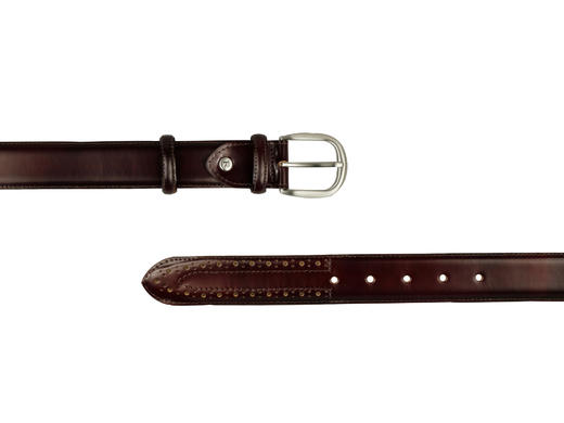 英国原产高品质手工制作好运皮带-酒红色雕花小牛皮ARL03 商品图0