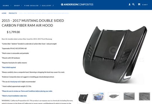 定制七款双面真碳纤机盖 15-18款野马专用（美国AC原厂正品）邮费默认到付 商品图2