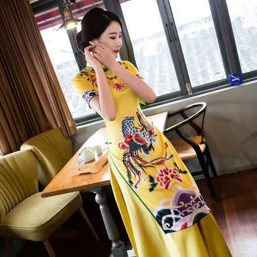 改良修身,奥黛丝绸旗袍te-111