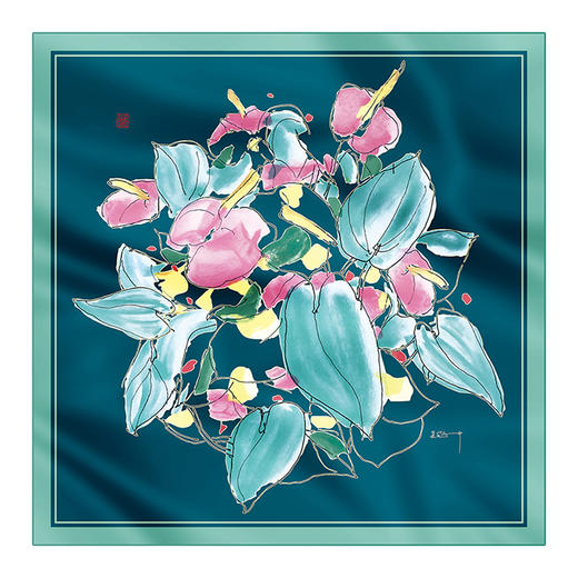 『霓裳』·吴冠中艺术小方巾  桑蚕丝 《花》&《印尼舟群》 商品图1