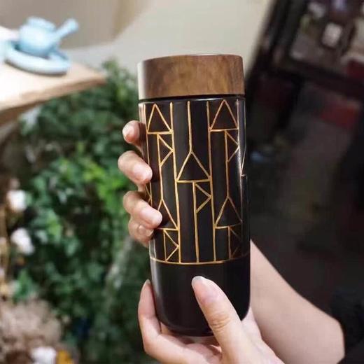 【城市系列】点石成金随身杯直式纹（木纹盖）330ml 双层 商品图0