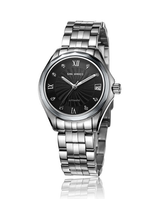 sanmarco圣马可进口全自动日历机械黑盘女表