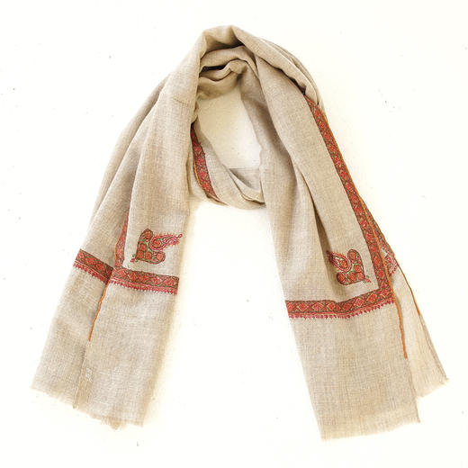 70cm宽 自然色 边绣(红色及近似颜色边)-2 克什米尔pashmina羊绒围巾