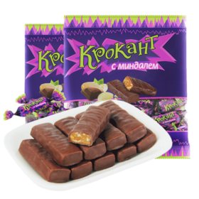 俄罗斯KDV紫皮糖碎杏仁夹心巧克力100g