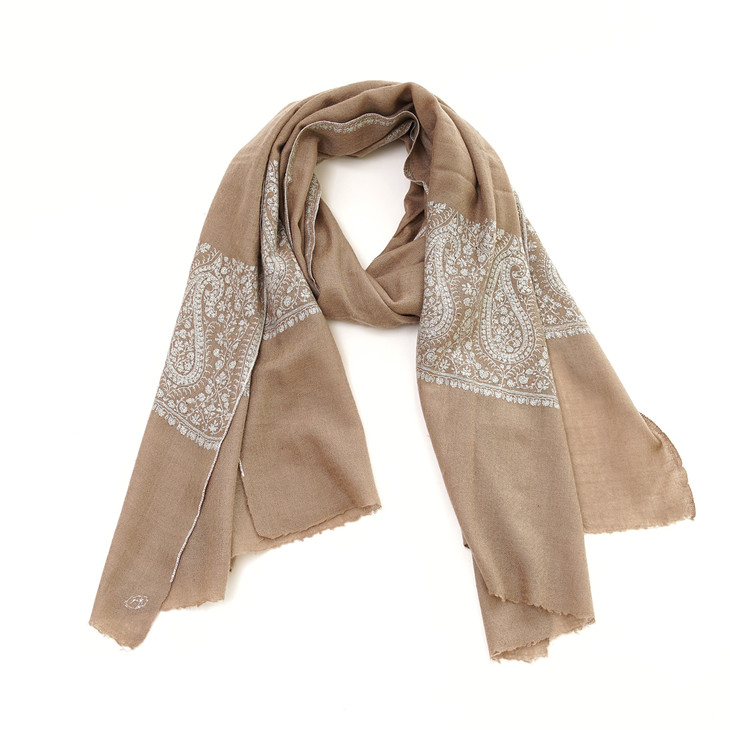 70cm宽自然色半绣克什米尔pashmina羊绒围巾