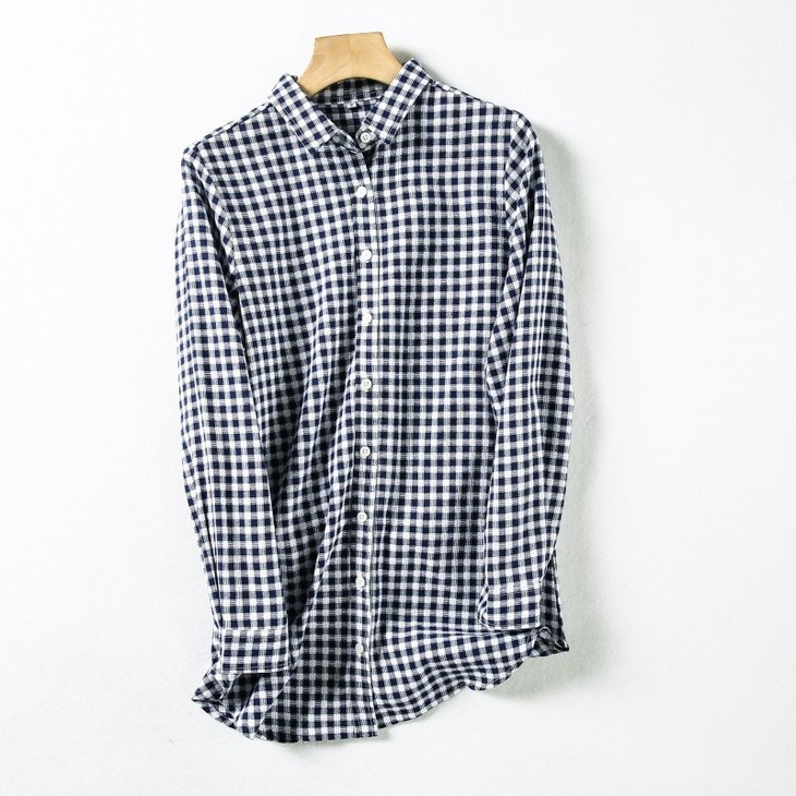 女士休闲时尚百搭舒适简约柔软亲肤格纹长袖衬衫011152