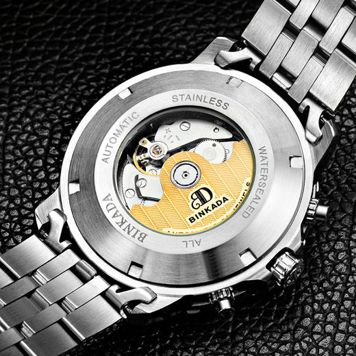 宾卡达binkada新款手表男士机械表全自动精钢镂空大表盘防水夜光男表