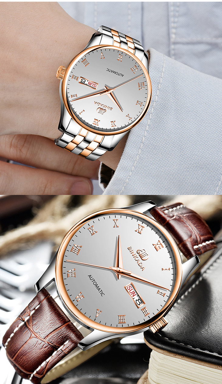 男士手表全自动机械表 背透男表 防水商务腕表 罗马双