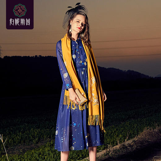 【伯妮斯茵】1S6551--蓝色连衣裙--星夜--《燃烧的灵魂——梵高》 商品图0